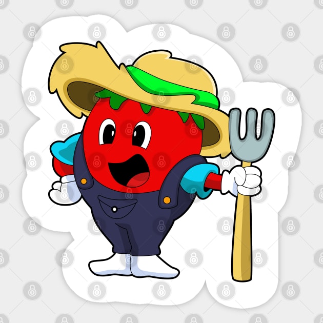 Tomato as Farmer with Rake Sticker by Markus Schnabel